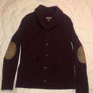 Ralph Lauren Rugby Red Wool Elbow Patch Cardigan
